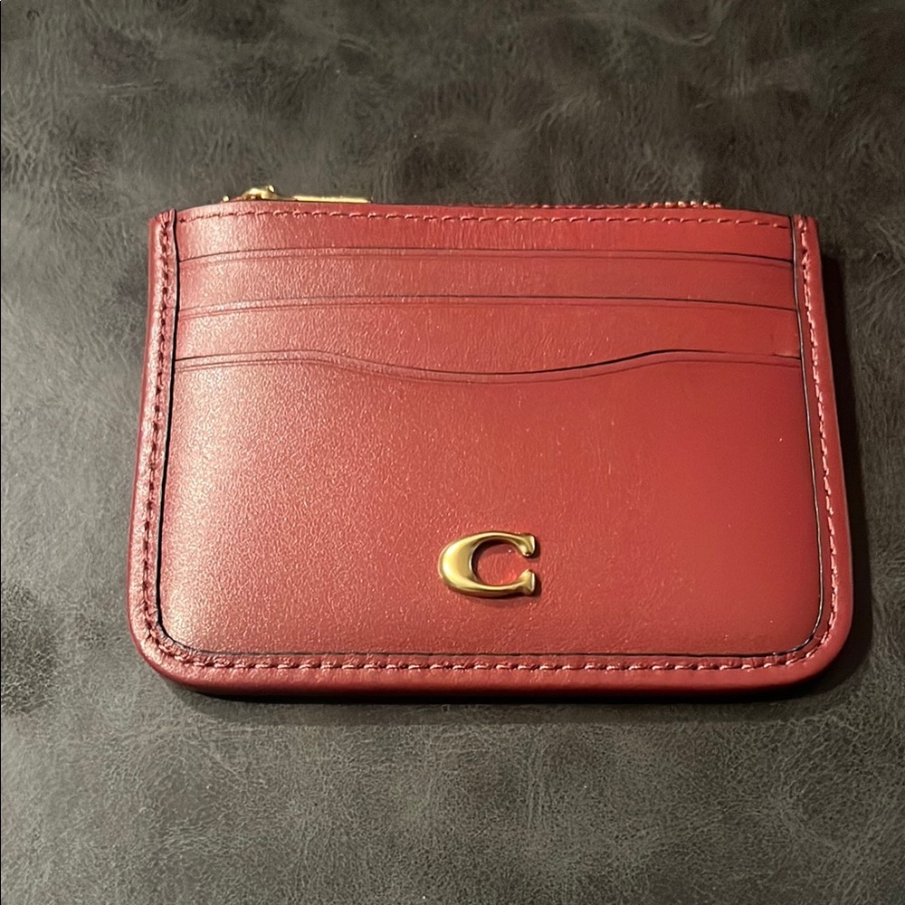 Coach Red Card Holder with Gold Accent
